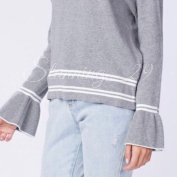 🆕️GREY COLD SHOULDER BELL SLEEVE KNIT SWEATER - Picture 4 of 5